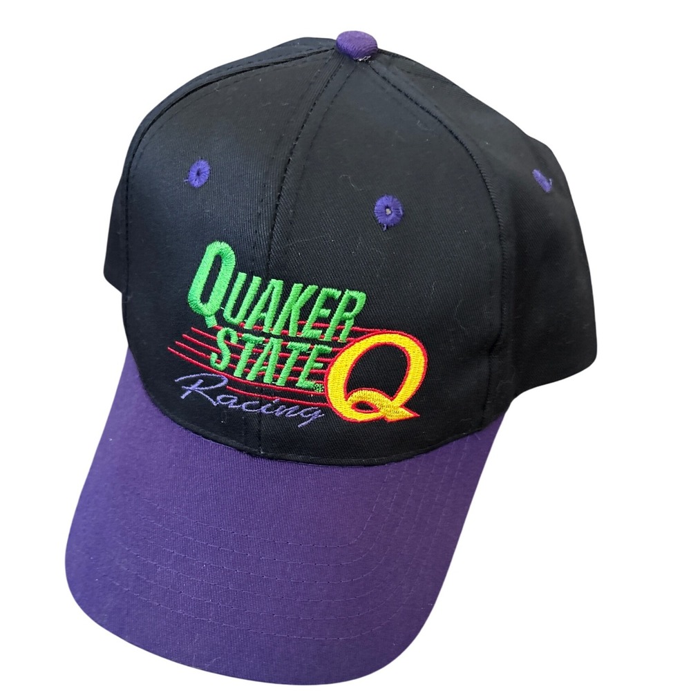 Quaker State Racing Black Purple‎ Embroidered Logo Snapback Baseball Cap Vintage